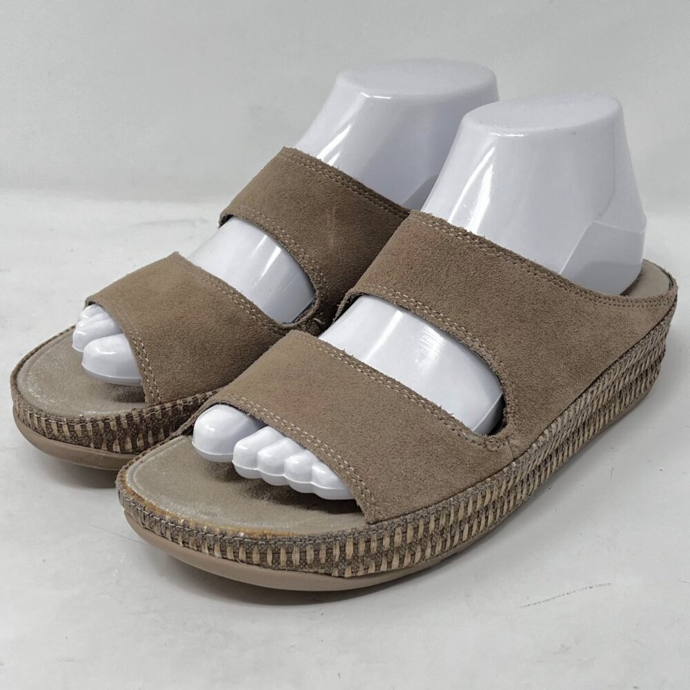 Fitflop Lolla 138-088 Couger Taupe Suede Leather Slip On Espadrille Sandals Sz 7